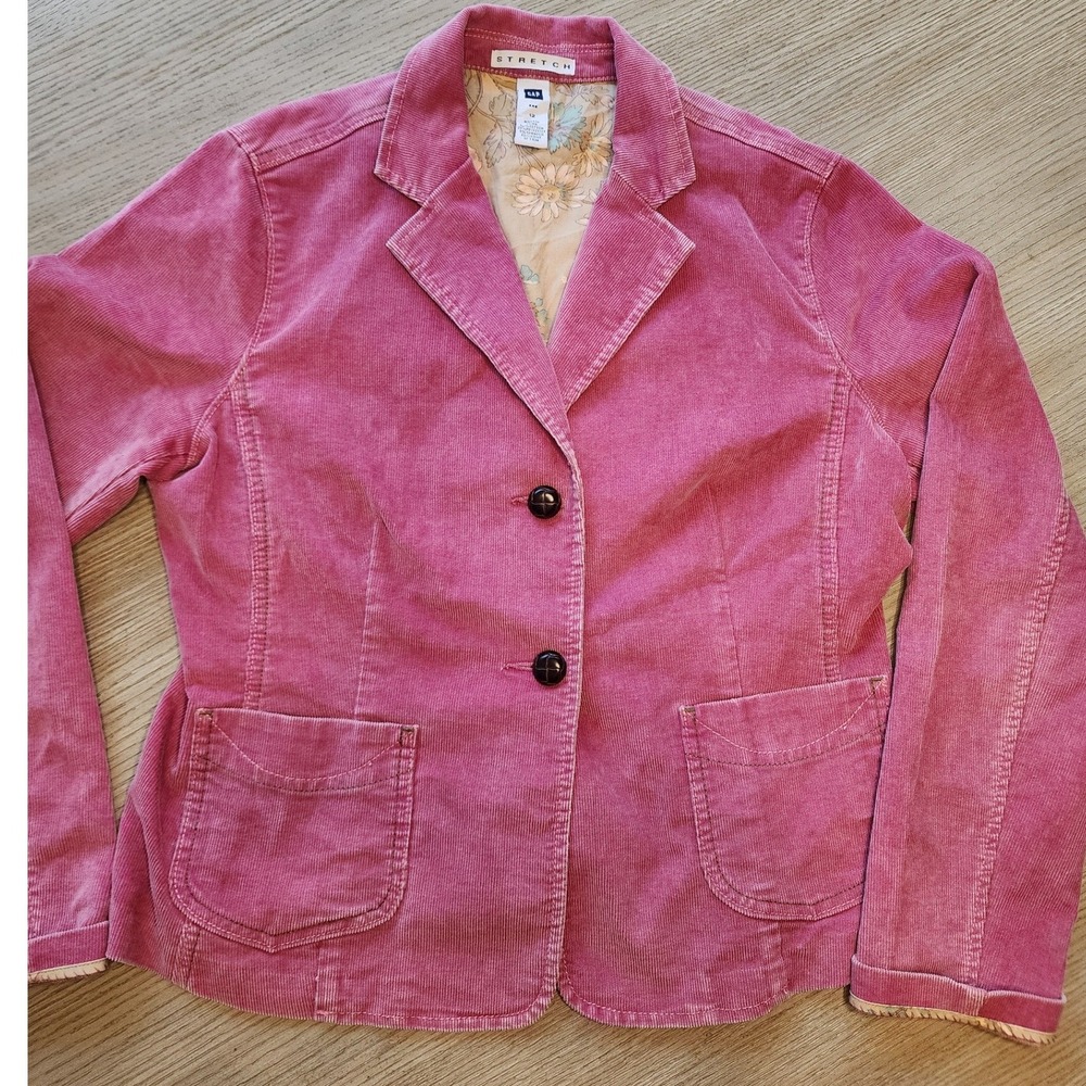 🌸Gap VTG Y2K Pink Stretch Corduroy Blazer Jacket Floral. Boho cottagecore Y2K